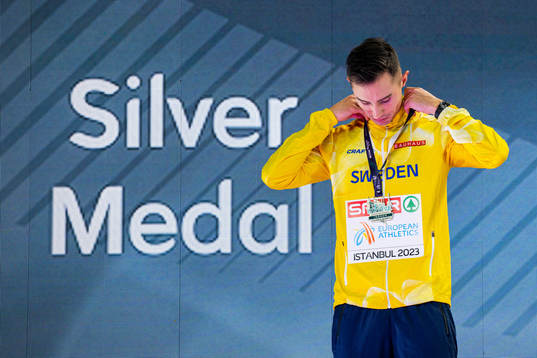 Thobias Montler of Sweden with his silver medal at the