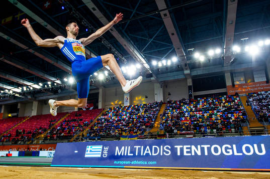 Miltiadis Tentoglou of Greece competes to win men’s long