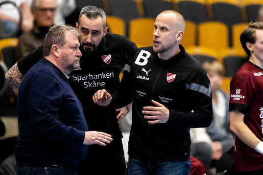 Delegat Mikael Thelander och Lugis tränare Nemanja