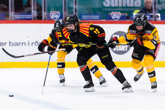 Brynäs Hanna Thuvik i kamp om pucken med Luleås Josefine