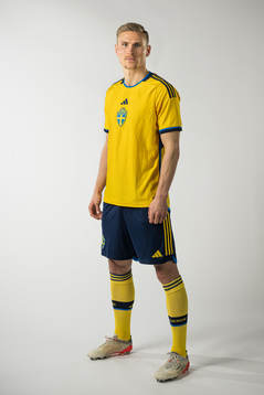 Carl Starfelt of the Swedish national football team poses