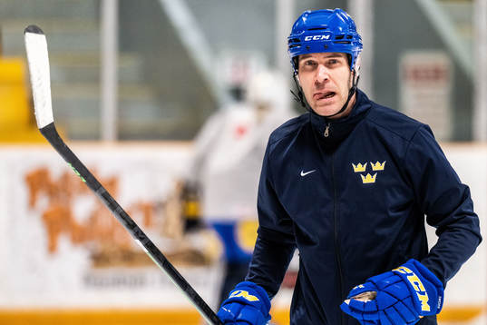 Goaltender coach Ola Kahem  of Sweden at a practice session