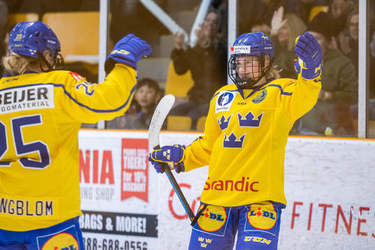 Hilda Svensson of Sweden celebrates scoring 1-0