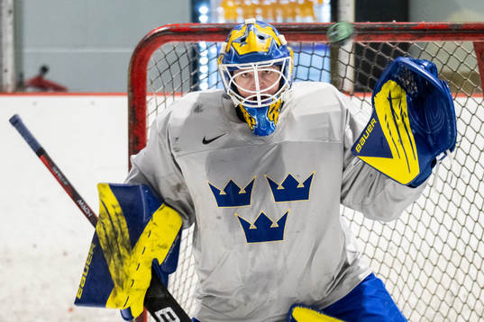 Goaltender Sara Grahn  of Sweden at a practice session