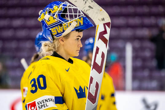 Goaltender Emma Söderberg of Sweden looks dejected