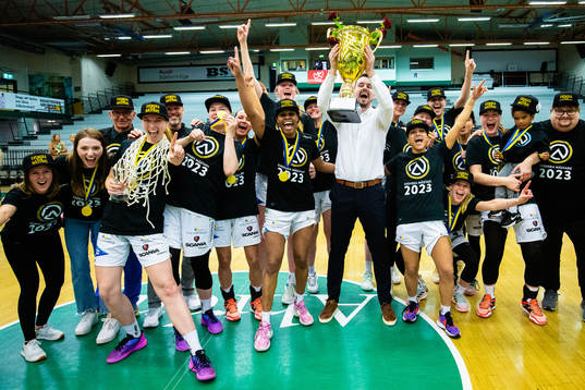 Luleås tränare Robin Sandberg jublar