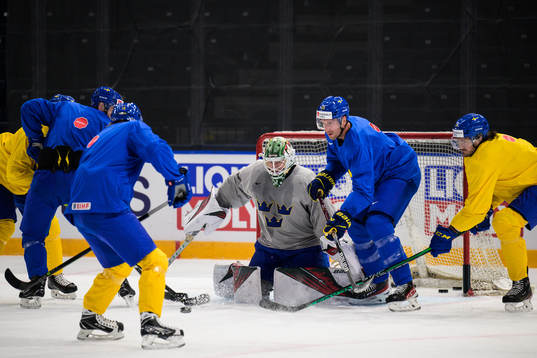 Goaltender Jesper Wallstedt, Patrik Nemeth and Dennis