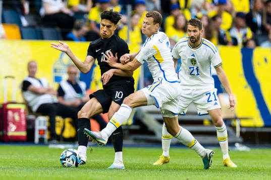 of New Zealand Marko Stamenic and Viktor Claesson of Sweden