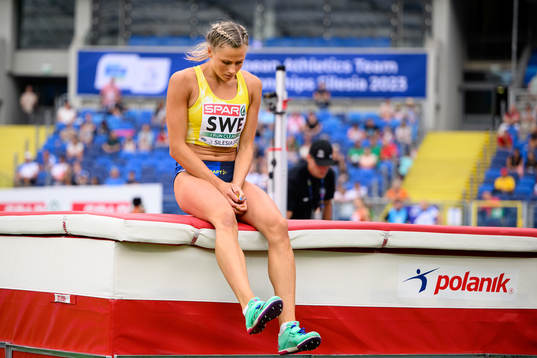 Bianca Salming of Sweden looks dejected in women's high jump