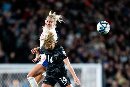 Ada Hegerberg of Norway and Katie Bowen of New Zealand
