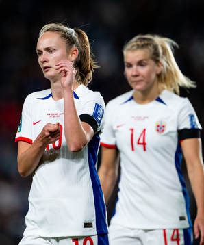 Caroline Graham Hansen and Ada Hegerberg of Norway look