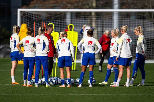 Head coach Peter Gerhardsson gather players of the Swedish