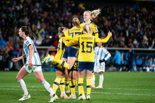 Elin Rubensson of Sweden celebrates with Rebecka Blomqvist