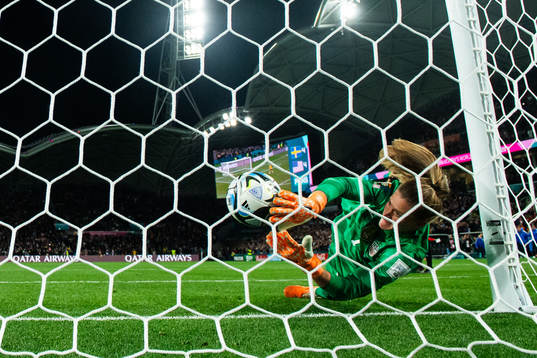 Lina Hurtig of Sweden scores the decisive goal behind