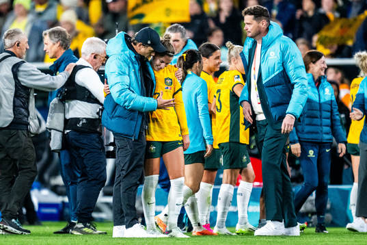 Head coach Tony Gustavsson and Steph Catley of Australia