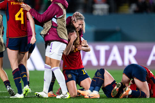 Alexia Putellas and Laia Codina of Spain celebrate