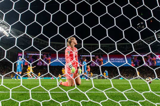 Goalkeeper Mary Earps of England looks dejected