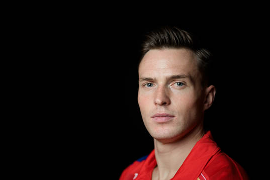 Karsten Warholm of Norway poses for a portrait at a press