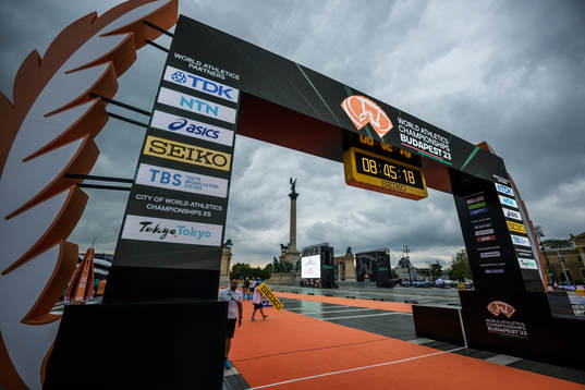 View of the finish line at men’s 20 km race walk as the