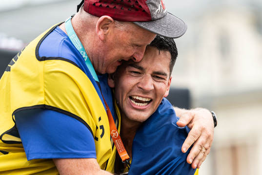 Perseus Karlström of Sweden celebrates