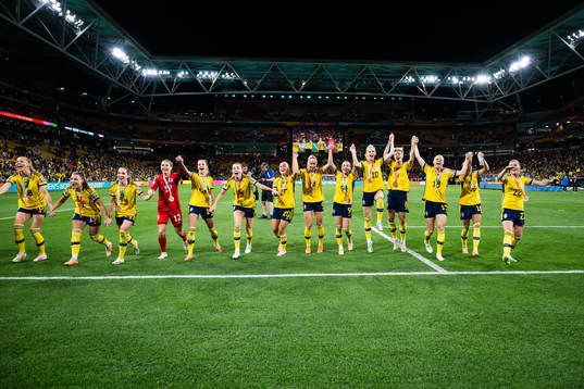 Players of Sweden celebrate with their bronze medals