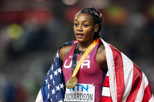 Sha'Carri Richardson of USA celebrates