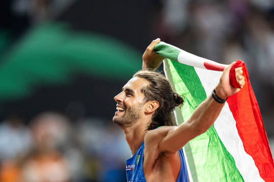 Gianmarco Tamberi of Italy celebrates