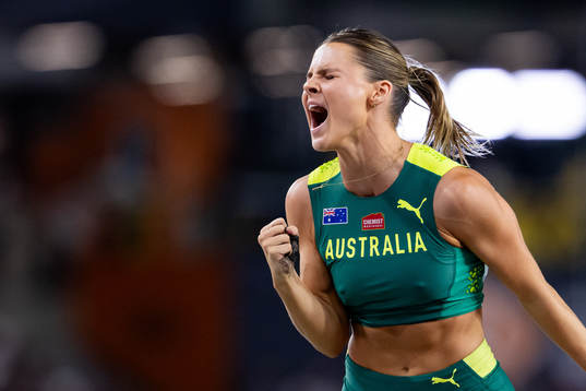 Nina Kennedy of Australia celebrates competing in women’s