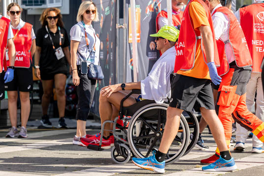 Perseus Karlström of Sweden in a wheelchair