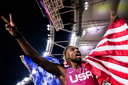 Noah Lyles of USA celebrates