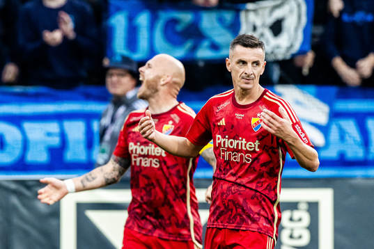 Djurgårdens Magnus Eriksson och Haris Radetinac jublar
