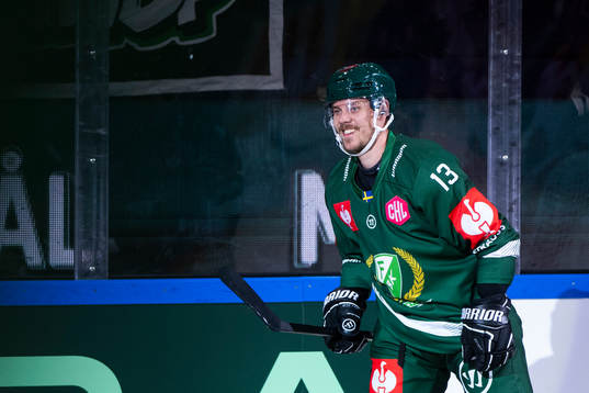 Joel Kellman of Färjestad celebrates the 1-1 goal