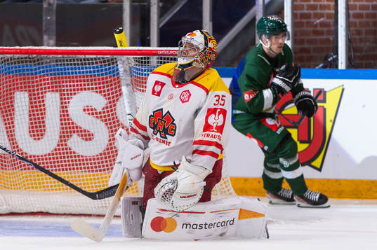 Goaltender Harri Säteri of EHC Biel-Bienne  looks dejected