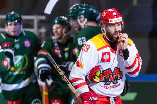 Beat Forster of EHC Biel-Bienne looks dejected