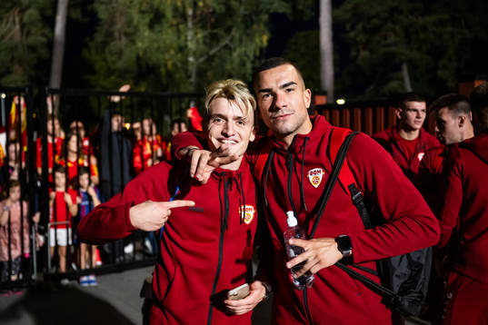 Berat Kalkan of North Macedonia celebrates with a team mate