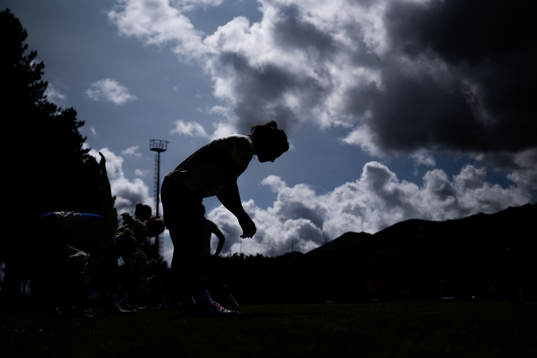 Silhouette of goalkeeper Zecira Musovic of the Swedish