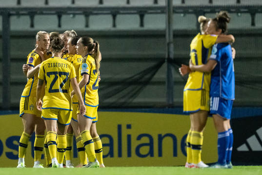 Players of Sweden celebrate