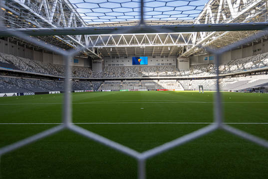 Generell bild inifrån Tele2 Arena innan  fotbollsmatchen i