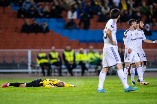 Mikkel Rygaard Jensen of Häcken lies down and looks