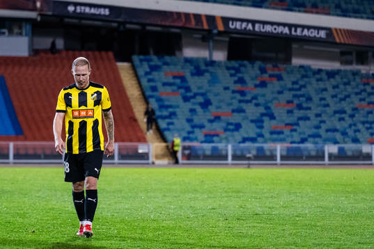 Mikkel Rygaard Jensen of Häcken looks dejected