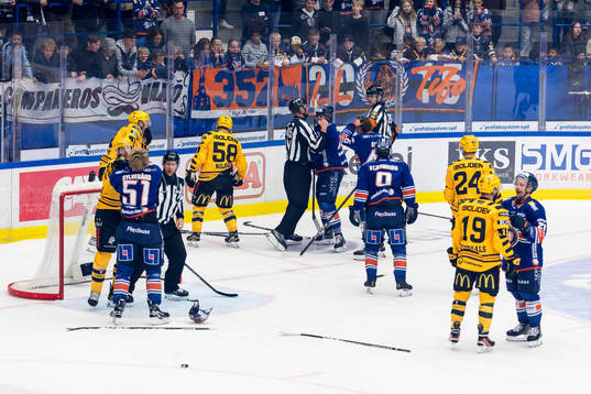 Irriterat mellan spelarena på isen