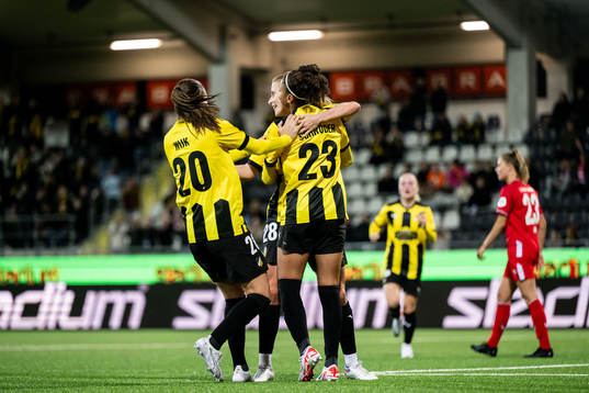 Hanna Wijk and Anna Anvegård celebrate with Felicia