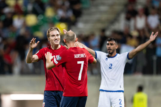 Kristian Thorstvedt and Fredrik Aursnes of Norway celebrate