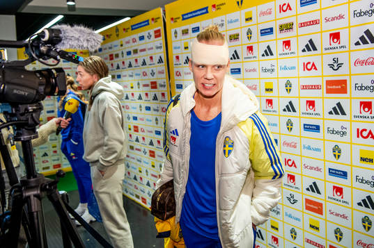 Caroline Seger of Sweden in mixed zone