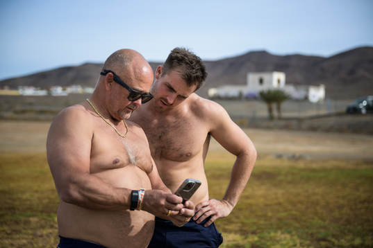 Coach Björn Amb and Kim Amb of Sweden at an athletics