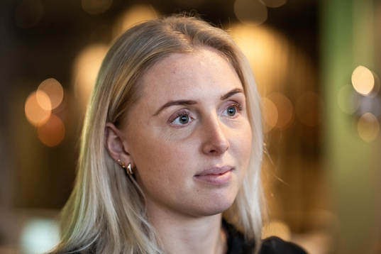 Mathilda Lundström at a press event with Sweden