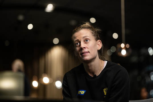 Nathalie Hagman at a press event with Sweden