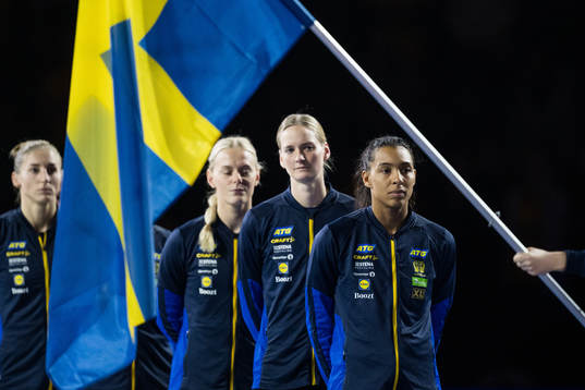 goalkeeper Johanna Bundsen and Jamina Roberts of Sweden
