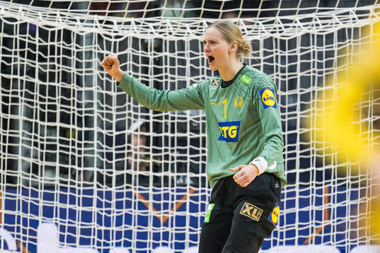 goalkeeper Johanna Bundsen of Sweden celebratesduring the