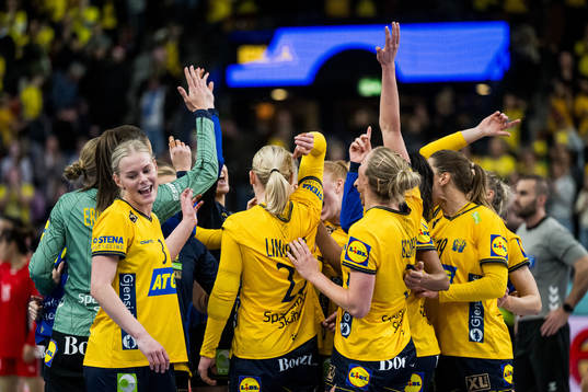 The Swedish players celebrate